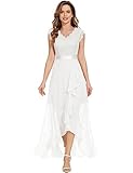 Dressystar Damen Elegant Abendkleider Hochzeit V-Ausschnitt Cocktailkleid Maxi Lang Brautkleid Standesamt Weiß XXL