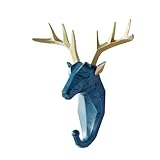 Amosfun Wandhaken in Tierform, einzigartiger Hirschkopf, Harz, Hutaufhänger für Heimdekoration, kreative Wandhalterung für Mäntel, Schlüssel und Handtücher, Retro-Design, blaues Retro-Design, für