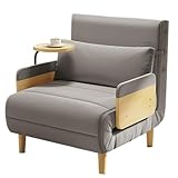 Klappsessel mit Schlaffunktion Gästebett Klappbar mit Tablett Verstellbarer Rückenlehne Abnembarem Kissen Sofabett Gästebett für Schlafzimmer Wohnzimmer(Gray)