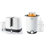 NUK Vario Express Dampf-Sterilisator Modular für bis zu 6 Babyflaschen, 1 Stück & Thermo 3 in 1 Flaschenwärmer, zum einfachen, sicheren und schonenden Erwärmen, 1 Stück (1er Pack)