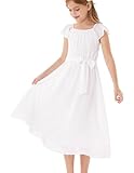 GRACE KARIN Elegante Mädchen Kleid Festlich Hochzeit Chiffon Sommerkleid Partykleider Ballkleider Festzug Weiß 12-14 Jahre