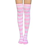 Leinen Strümpfe Damen Kniestrümpfe Gestreifte Damen Lange Socken Oberschenkel Hohe Weiche Socken Für Plus Size Strümpfe Socken Schwarz Gemustert (Pink, One Size)