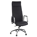 hjh OFFICE 600900 Chefsessel ASPERA 20 Nappaleder Schwarz/Chrom Bürostuhl mit hoher Rückenlehne