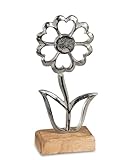 formano Dekoaufsteller Blume aus Aluminium & Mangoholz 20 cm - Silberfarben