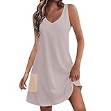 Sommerkleid Damen, Boho Ärmellos Freizeitkleid Damen Strandkleid, V Ausschnitt Sommerkleider Damen Tank Kleid Strandkleidung Damen Locker Kleider Vestkleid Basic Damenkleider für Sommer