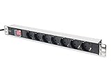 DIGITUS 19' Steckdosenleiste - 7 Abgriffe - 1HE - 250VAC - 50/60Hz - 16A - 4000W - Mit Schalter - Für 19 Zoll Netzwerk- und Serverschränke