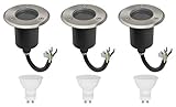 JungesLicht 3er Set Bodeneinbauleuchte Rund IP67 Wasserdicht 230Volt AC GU10 5Watt LED Leuchtmittel Warmweiss 400Lumen 3000K Befahrbar Edelstahl Rostfrei Gehwegbeleuchtung Gartenbeleuchtung flach