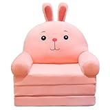 AQCQDQ Rückenlehne Sessel 2 in 1 Faltbares Kindersofa, Sofa Plüsch Weich Niedlich Cartoon Couch Bett, Klappbares Kindersofa, Plüsch Klappbares Sofa für Kinder, mit Armlehnen (Rosa)