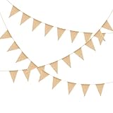 MONCAP 12M Wimpelkette 50pcs Jute Wimpel Wimpelgirlande Hochzeit Vintage Leinen Dreiecksflaggen für Hochzeit Brautdusche Geburtstag Indoor Draußen Dekoration