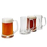 MamboCat 4er Set Artisan Bierkrug I 250ml, Höhe 12,3cm I für 4 Personen I Bierhumpen aus Glas mit Sternboden & Henkel I transparente Biergläser 0,25L I Bierseidel für Partys, Geburtstage & Co