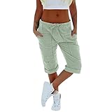 Damen-Laufshorts, pflegeleicht, Damenhose, superweiche Schlafhose, stilvolle Lounge-Shorts, Chino-Shorts, Caprihose, normale Passform, oberhalb des Knies, Bermuda Sommerbauchfrei, grün, M