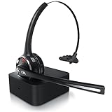 CSL - Headset kabellos mit Ladestation - Bluetooth PC Headset mit flexiblem Mikrofon - Multipoint - kabellos - leicht - freisprechen - für Auto und LKW Computer Call Center Handys