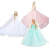 Abree 3 Stück Kleider Set Abendkleid Ballkleid Prinzessin Kleidung Dress Bekleidung mit Brautschleier für Puppen Weihnachten Party Geschenke (A)