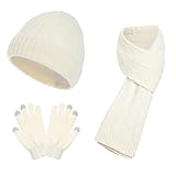 Wintermütze, Schal, Handschuh, gestrickt, 3er-Set, Mütze, Handschuhe, Set für Damen, weiß, Einheitsgröße