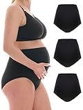 Herzmutter Umstandsslips Baumwolle - OekoTex 100 - Überbauch Unterhose - Überbauch - Schwangerschafts-Unterwäsche - Hohe Taille - 1er & 3er-Set - 5130 (L, Schwarz, 3X)