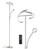 Anten Stehlampe Dimmbar LED KAKA- | Silber-Stehleuchte 20W mit flexibler 7W Leselampe | Modern deckenfluter mit fernbedienung mit 4 Farbtemperatur für Wohnzimmer, Schlafzimmer, Büro, Hotel