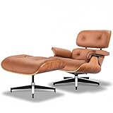 Asukale Echtleder Relaxsessel mit Fußhocker, Moderner Drehbarer Fernsehsessel, Chaiselongue mit Ottomane, Fixed Tilt Angle of 105°, Massiver Holzrahmen mit Gepolstertem Kissen, (Verbesserte)