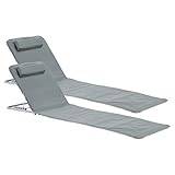 [en.casa] Strandmatte Cellorigo 2er Set Strandliege klappbar Dunkelgrau Sonnenmatte mit 5-Fach Verstellbarer Rückenlehne Kissen Liegematte mit Tragetasche 160 x 49 cm