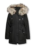 ONLY Mädchen Kogiris Fur Otw Noos Parka, Black/Detail:fur Light Grey, 164 EU