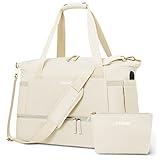 ETRONIK Sporttasche Reisetasche Damen, Weekender mit Schuhfach & Nassfach, Sport Travel Bag Weekender Damen für Reisen Gym Yoga, Handgepäck Tasche für Flugzeug, Beige, Mittel