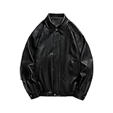 Vsadsau Solide Lederjacke Mantel Herren Umlegekragen Raglanärmel Motorrad Oversize Oberbekleidung, Schwarz , M