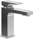 Villeroy & Boch Architectura Square Waschtischarmatur, Wasserhahn Bad mit Zugstange und Keramikkartusche, Waschbeckenarmatur wassersparend, Auslauf Höhe 113mm, eckig, Chrom