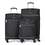 Amazon Basics Softside-Koffer Set, 3-teilig (53 cm, 64 cm, 76 cm), Mit 4 Multidirektionalen 360°-Spinnerrädern, Stauraum, Reißverschlusstasche und Riemen, Teleskopgriff, Schwarz