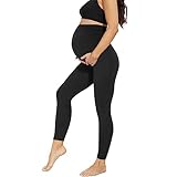 AMIYOYO Damen Umstandsleggings High Waist Schwangerschaftsleggings Blickdicht Umstandshose Freizeithose Stretch Umstandsmode für Schwangere Lang(Schwarz,M)