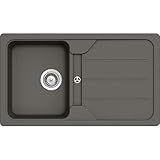 SCHOCK Küchenspüle Formhaus D-100 Asphalt 86x50 cm - CRISTALITE® Grau mit Abtropffläche - Küchenspüle für 45 cm Unterschrank - Reversible Einbauspüle - Langlebige Quarzkomposit-Oberfläche