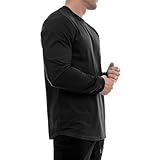Sixlab Round Longsleeve Herren Fitness Langarm T-Shirt Sweatshirt Gym (L, Schwarz)