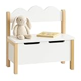 Relaxdays Kinderbank mit Stauraum, Deckel, Rückenlehne, HBT: 60 x 60 x 25 cm, Kinder Sitzbank, Kinderzimmer, weiß/Natur