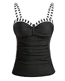 Talisea Damen Bügel-Tankini Top Only Bauchweg Badeanzug Top Push Up Badeanzug Oberteil ohne Unterteil, Schwarz-weiße Streifen, XL