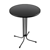 Stehtisch Partytisch schwarze runde Platte D80 x H107 cm Holzwerkstoff beschichtet, Bartisch schwarzes Metallgestell klappbar, stabiler Biergartentisch, Bistrotisch für Innen u. Außen