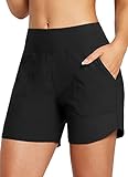 BALEAF Damen Badeshorts Bauchkontrolle UPF50+ Badehose Schnell Trocknend Schwimmhose Hohe Taille Boardshorts Schwimmunterteil mit Taschen Schwarz L