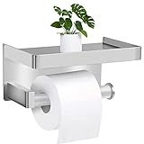 Toilettenpapierhalter Ohne Bohren SUS304 Edelstahl Klopapierhalter mit Ablage Selbstklebend WC Papier Halterung Wandmontage WC rollenhalter für Küche und Badzimmer