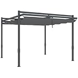 Outsunny Pergola Pavillon ca. 3,5x3m Aluminium Stabil Winterfest Sonnenschutz mit verstellbares Schiebedach freistehend Gartenpavillon Terrassenüberdachung Überdachung für Garten Balkon Grau
