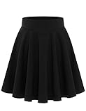 Bbonlinedress Rock Damen Kurze Basic Solid vielseitige Dehnbaren informell hohe Taille gefaltete Skater Tennis Schule Mini Skirt Schwarz Black L