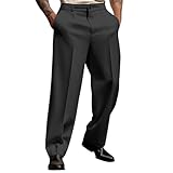 Anzughose Herren Stretch Bundfalte Stoffhose Herren Schwarz Wide Anzughose Baggy Businesshose Stilvolle Freizeithose Einfarbig Sporthose Mit Taschen Gerade Hose Leichte Luftige Weite Beine Hose