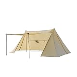 Großes Baldachin Mehrpersonenzelt Campingzelt Ein Schlafzimmer & ein Wohnzimmer für 3-4 Personen 200T Oxford PU3000mm Wandern Trekkingzelt (Beige) (Beige)