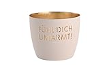 Windlicht Madras Fühl Dich umarmt! weiß/Gold Eisen Höhe 8,5 cm