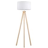 tomons Stehlampe LED Dimmbar aus Holz Dreibein, Skandinavischer Stil, Moderne Standleuchte für Wohnzimmer, Schlafzimmer, Arbeitszimmer, Hotel und Büro, Weiß