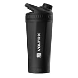 VOLTRX ChillMix Shaker Flasche Isoliert Edelstahl - USB C Wiederaufladbarer Elektrischer Proteinshake Mixer, Shaker Becher für Proteinshakes und Mahlzeitersatz, Chromstahl (Obsidian Schwarz)