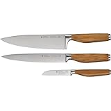 WMF Grand Wood Messerset 3teilig, Messer Holzgriff, Made in Germany, Olivenholzgriff, Messer geschmiedet, Küchenmesser Spezialklingenstahl, Performance Cut, einzigartiger Griff