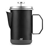 Segrehy Französische Pressekaffeemaschine Edelstahl 1L Tragbare Camping French Press mit faltbarem Griff für Hausbrauen und Outdoor -Abenteuer (Schwarz)