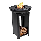 BBQ Collection 3-in-1 Feuerschale mit Grillrost - Feuerkorb 61 x 90 cm - Outdoor Küche mit Teppanyaki und BBQ Grillplatte - Plancha BBQ mit Holzlagerplatz - Gartenkamin für Außen - Metall
