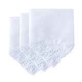 BonjourMrsMr Laides Taschentücher, Spitze, weiß, 100 % Baumwolle, für Hochzeitsgeschenk, A01, 3 Stück, Einheitsgröße