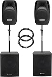 Pronomic 218S-215A Aktive PA-Anlage - aktives PA-Set mit 2X 18-Subwoofer und 2X 15-Satelliten - 1000 Watt Gesamtleistung (RMS) - inklusive Distanzrohre und 2,5m-Kabeln