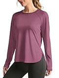 PINSPARK Sportshirt Damen Langarm UPF 50+ Sonnenschutz Schnelltrocknend Funktionsshirt Laufshirt Leicht Atmungsaktiv Sport Oberteile Rashguard für Fitness Yoga Lila S