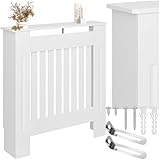 tectake® Heizkörperverkleidung, Holzverkleidung MDF, Heizungsverkleidung weiß mit Lamellen, Heizkörperabdeckung, Heizungsabdeckung, Verkleidung für Heizkörper, skandinavisch - 78 x 19 x 82 cm