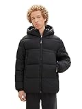 TOM TAILOR Denim Herren Puffer-Jacke mit Kapuze, Black, L